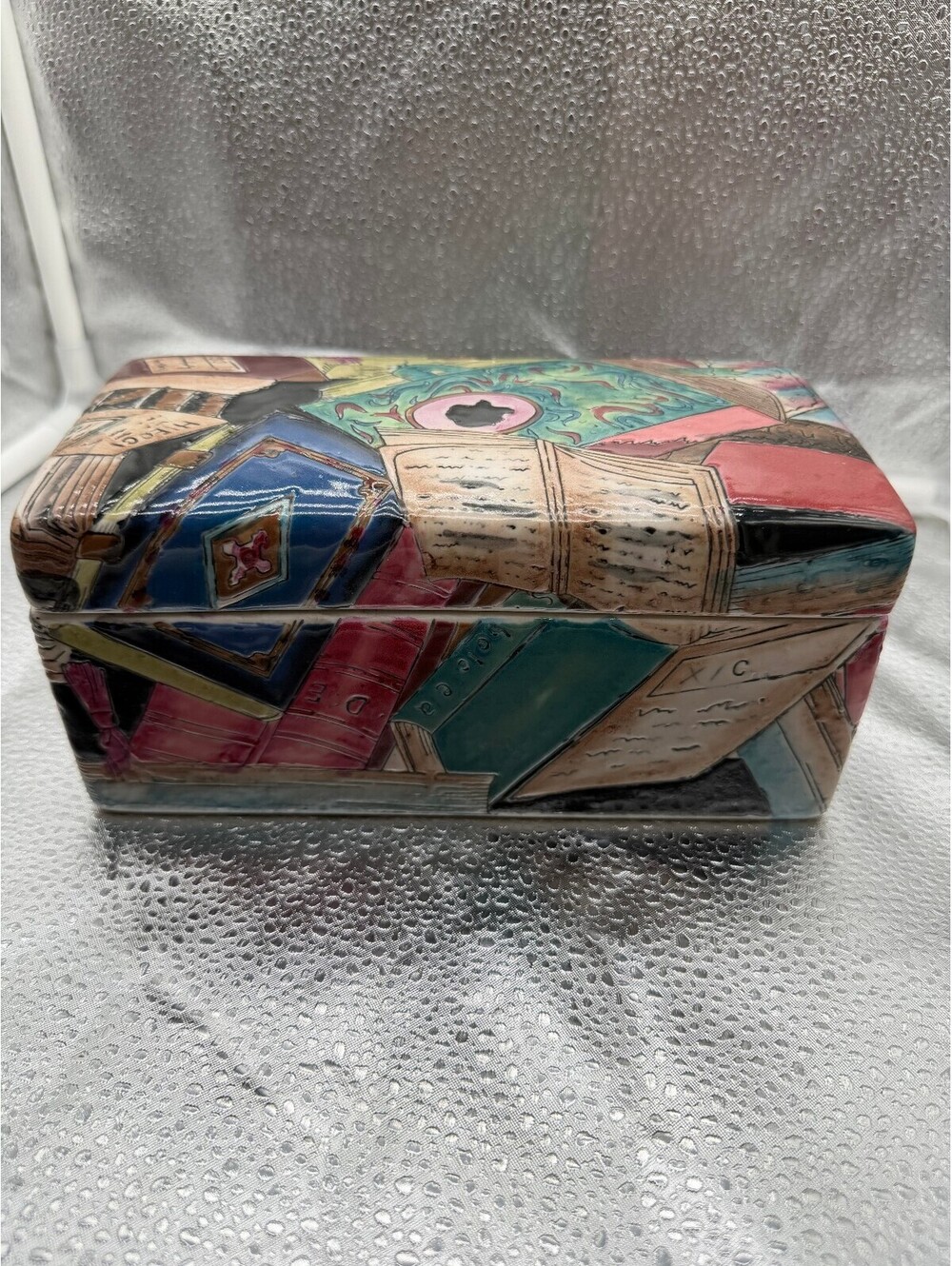 Vintage Barrington Collection Ceramic Library Books Lidded Keepsake Box 9"